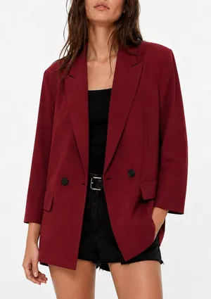 Zara Womens XS Burgundy Red Double Breasted Blazer Oversized Tailored Jacket thumbnail 1