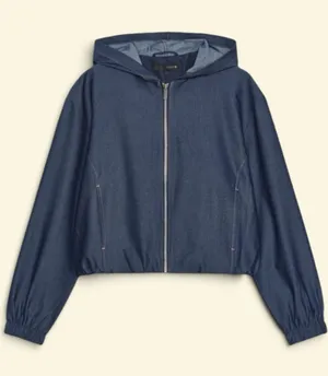 Zara Navy Hooded Bomber Short Crop Long Sleeve Jacket Size Medium thumbnail 1