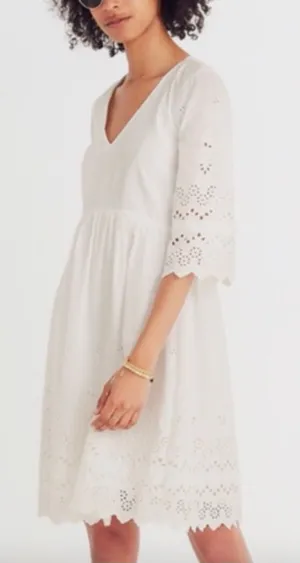 Madewell Eyelet Lattice Dress in White thumbnail 1