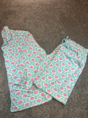 PajamaGram Floral Cotton Pajama Set Aqua Pink Women’s XL thumbnail 6