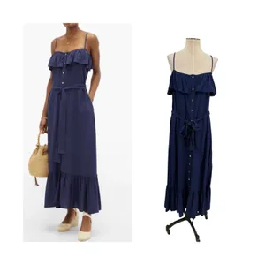 Melissa Odabash Kyla Ruffle‎ Button Front Belted Maxi Dress Navy NWT Size Medium thumbnail 2