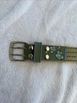 Ed Hardy size large y2k Studded Belt green flower leather blue silver thumbnail 4