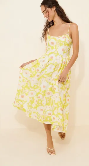 European Linen Drop Waist Midi Dress Size L thumbnail 1