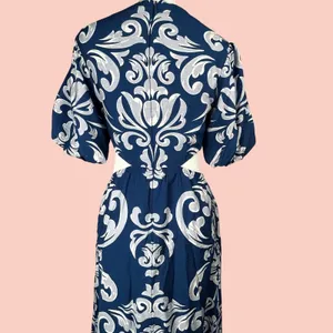 Abercrombie & Fitch Dress XS Blue Waist Cutout Damask Puff Sleeve Maxi Midi Boho thumbnail 13
