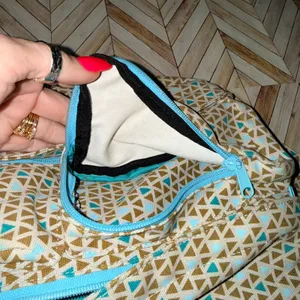 KAVU Rope Sling Backpack Geometric Print Adjustable Strap‎ Teal Tan Brown Travel thumbnail 10