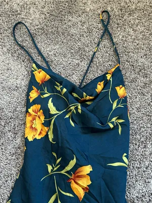 Astr Floral Midi Slip Dress in Teal and Yellow thumbnail 5
