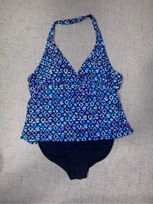 NWT Speedo Geometric Blue Pattern Tankini 2 Piece Swimsuit Size 14 thumbnail 2