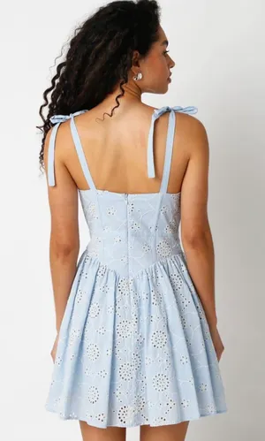 Olivaceous Eyelet Mini Blue and White Dress thumbnail 2