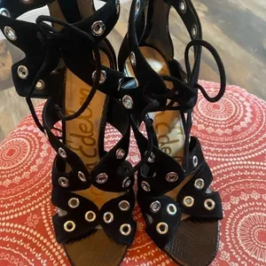 Sam Edelman Black heel sandals zipper back 6.5, 4 inch heel thumbnail 2