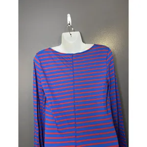 Free People Beach T Shirt Dress Womens Medium Blue Red Stripe Long Sleeve Maxi thumbnail 7
