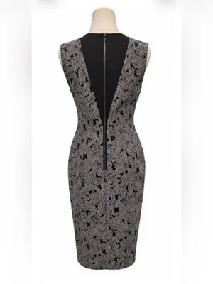 Alice + Olivia Gray Black Brocade Lace V-Neck Sheath Dress Medium thumbnail 3