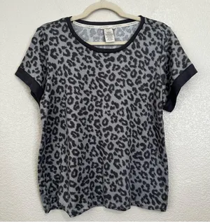 Lucky Brand Gray and Black Leopard Very Sofy Pajama Set, Sz Medium thumbnail 3