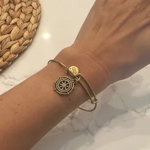 Alex and Ani Gold Nautical Wheel Charm Bangle Bracelet thumbnail 2