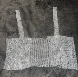 SheIn NWOT Rhinestone Detail Metallic Open Back Silver Top thumbnail 1