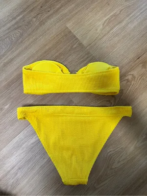 aerie Yellow Textured Bandeau Bikini Set with Ring Detail thumbnail 2