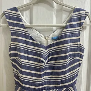 Linen Cotton Blend Antonio Melani Striped Sleeveless Dress 0 XS Natural Fibers thumbnail 3