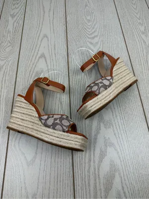 Coach Women's Signature Jacquard Espadrille Wedge Sandals 6.5B Cocoa Amber $175 thumbnail 3