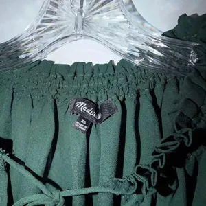 Madewell Long-Sleeve Tie-Neck Top Luxury Forest Sheer Blouse Size XS #1100 thumbnail 6