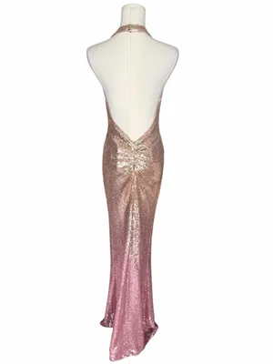 Hello Molly - NWT Diamond Entrance Pink Gold Sequin Halter Maxi Dress Size S thumbnail 5