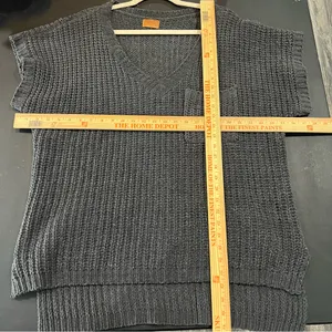 POL gray Chunky Chenille Knit Short Sleeve V-Neck Sweater Top Size M thumbnail 6