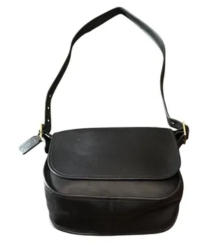 Vintage Coach Crossbody Bag Black Leather Flap Brass Classic Quiet Luxury 90s thumbnail 1