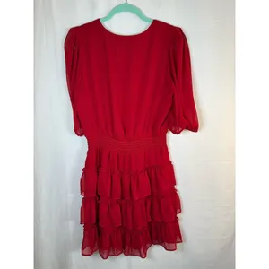1.STATE Dress Womens M Red V-Neck Tiered Ruffle Midi Party Cocktail thumbnail 8