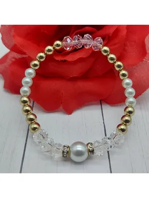 Faux Pearl Crystal Stretch Bracelets Lot of 2 Gold Tone Rhinestone Bridal thumbnail 10