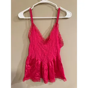 Feather Bed Intimates Pink Lace Trim‎ Ruffle Satin Teddy Lingerie Medium thumbnail 4