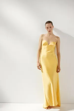 Zara golden Yellow Maxi satin corset bodycon formal Dress evening party wedding thumbnail 14