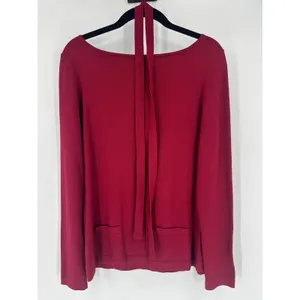Y2K‎ Ann Taylor LOFT Red Boat Neck Long Sleeve Sweater Top Size M Rayon Nylon thumbnail 4