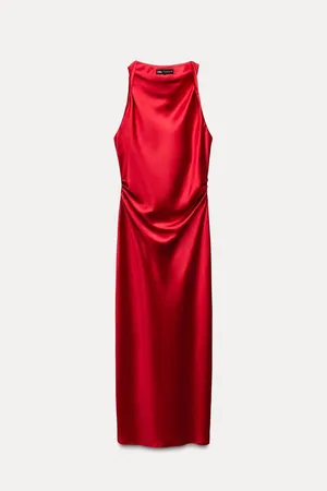 Zara dress Maxi Red satin Lingerie Fitted wedding Party thumbnail 13