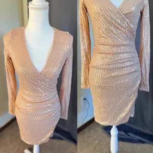 NWT Miss Ord Rose Gold Sequin Mini Dress S Glam Party Cocktail Y2K thumbnail 4
