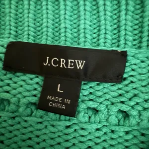 J.Crew Teal Open Knit Cotton Blend Sweater Large Pullover Crewneck Green thumbnail 5