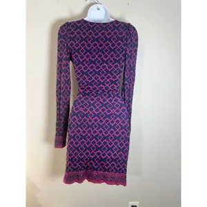 French Connection Navy Pink Geometric Faux Wrap Long Sleeve Mini Dress Size 2 thumbnail 4