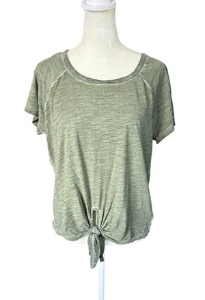 Sanctuary khaki green pullover tie front short sleeve top women's size small thumbnail 1