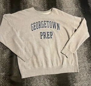 Lg Tultex Georgetown Prep Crewneck Sweatshirt-gray/navy thumbnail 1