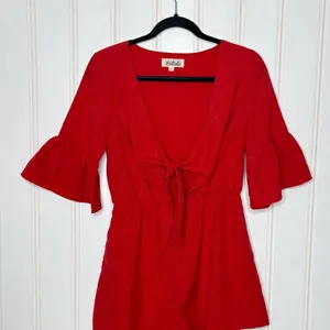 Anthropologie Listicle Mid Bell Sleeve Romper with Cut Out Knot Front thumbnail 3
