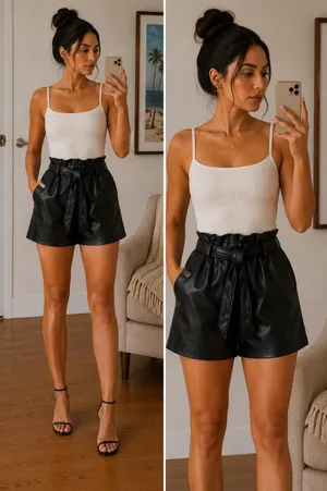 Zenana High-Waist Paperbag Faux Leather Shorts - Black NWOT thumbnail 2