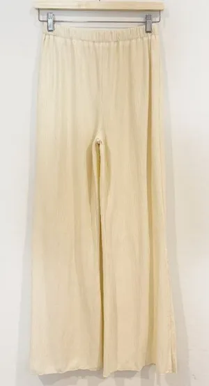 Commense Pants Size M Cream Pleated High Rise Pull On Elastic Waist Flow Classic thumbnail 1