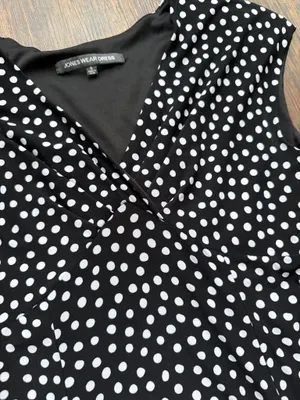 Jones Wear Black White Polka Dot Midi Dress V-Neck Fit and Flare Stretch- Size 6 thumbnail 5