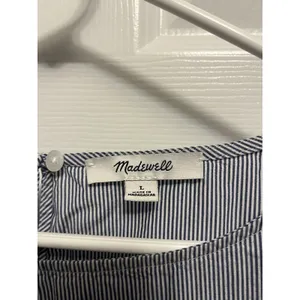 White Birch Madewell Striped Navy & White 3/4 Bell Sleeve Top L 100% Cotton thumbnail 3