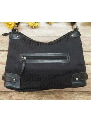 Gianni Bini Black Baguette Signature Print Leather Accent Shoulder Bag Purse thumbnail 2