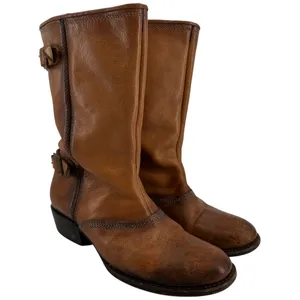 Freebird by Steven Knox Mid Calf Boot Slouch Leather Buckle Stacked Heel Brown 8 thumbnail 2