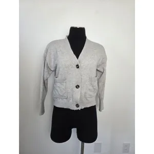 Poof Gray Cardigan Sweater Short Cozy Soft Academia Preppy Twee Old Money Small thumbnail 2
