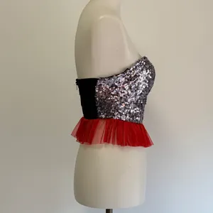 Wet Seal Sequin Strapless Peplum Corset Top Medium Silver Red Y2K Part Festival thumbnail 4