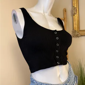 Free People Intimately Revolve Hailey's Henley Tank Top Black Snaps M/L thumbnail 5
