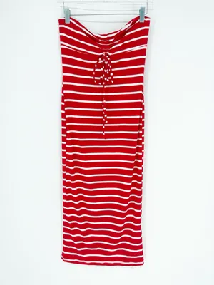 NWT Commense Striped Strapless Midi Tube Dress Women's M Red‎ White Coastal thumbnail 2