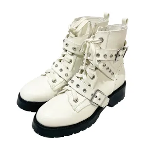 Xoxo‎ Boots Womens 8.5 White Silver Gregor Moto Ankle Lug Sole Studded Boot thumbnail 1