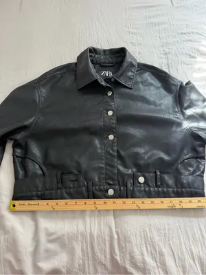 ZARA Black Faux Leather Snap-Front‎ Cropped Jacket Oversized thumbnail 6