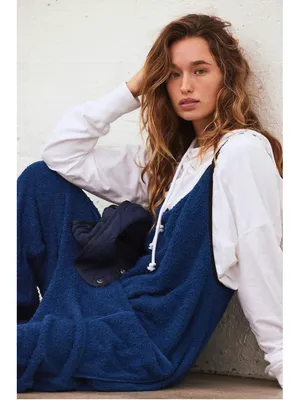 Free People Movement Hot Shot Cuddle Up Cozy Jumpsuit Size L Prep School Blue thumbnail 6